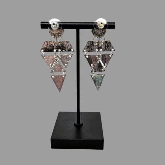 Silver Tone/Black Dangle Drop Earrings - Picture 4 of 5